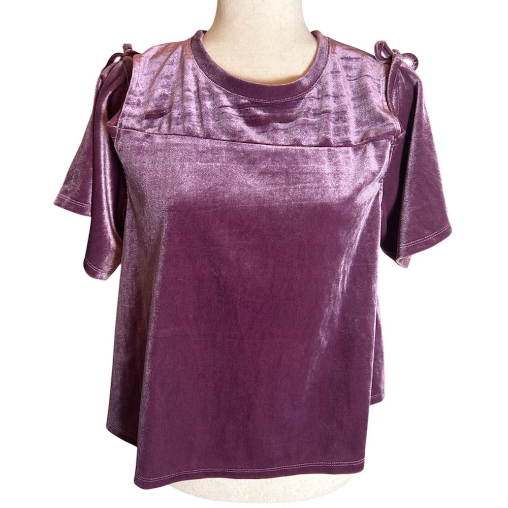 Walter Baker Sadie Blouse Women Large Light Plum Cold Shoulder Velvet W52479
